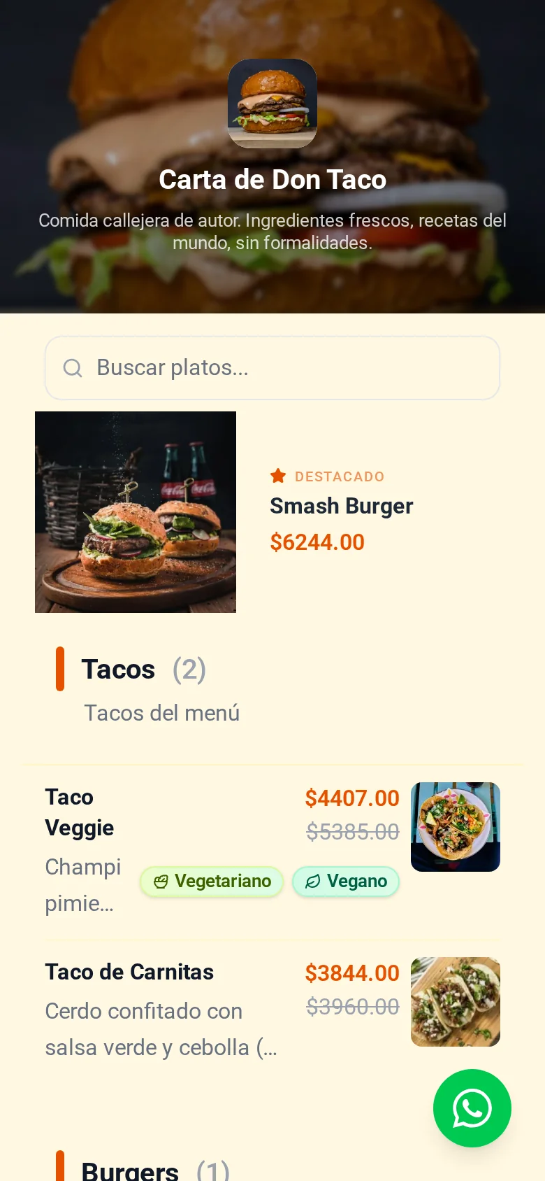 Menú Digital QR en celular
